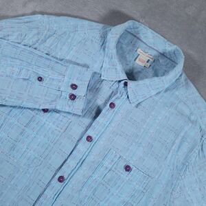 Carbon 2 Cobalt Button Down Shirt Mens Large Blue Textured Cotton Long Sleeve L